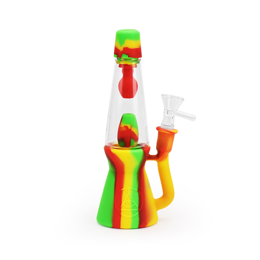Ritual 7.5'' Silicone Lava Lamp Bong in Rasta colors, front view on white background