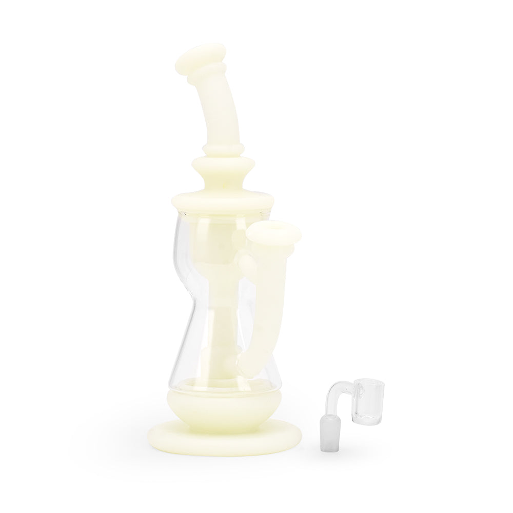 Ritual 10'' UV Reactive Silicone Incycler Dab Rig in Titanium White with Compact Design - Front View