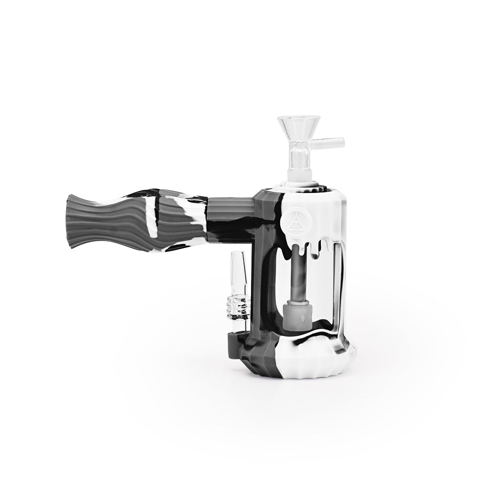 Ritual 6'' Duality Silicone Dual Use Bubbler in Black & White Marble, Angled Side View