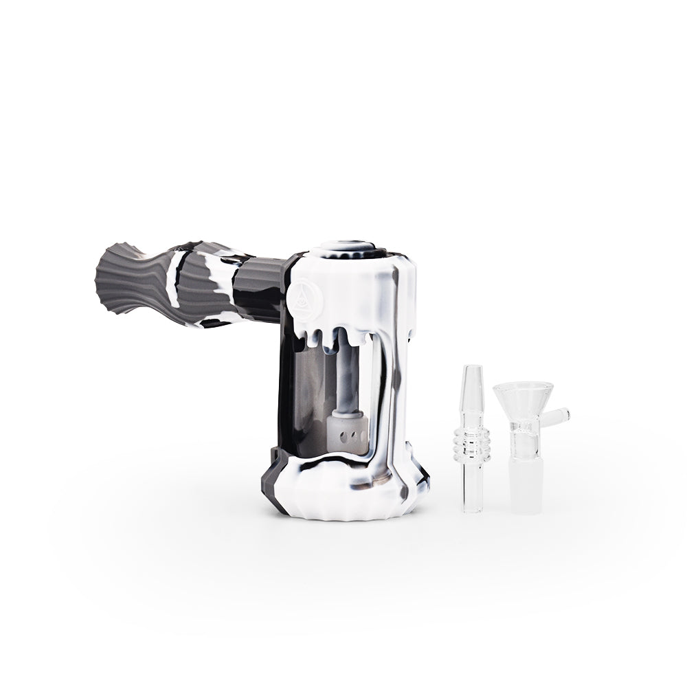Ritual 6'' Duality Silicone Bubbler in Black & White Marble with Bowl and Downstem