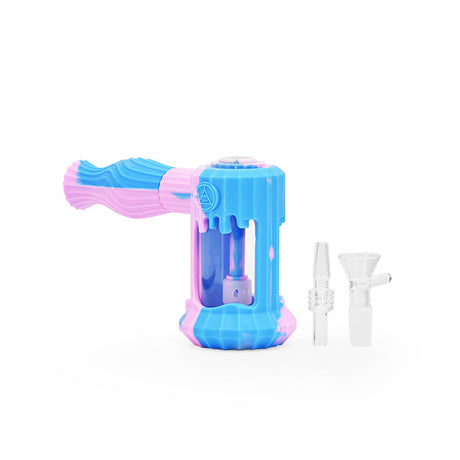 Ritual 6'' Duality Silicone Dual Use Bubbler in Cotton Candy colors, front view with accessories