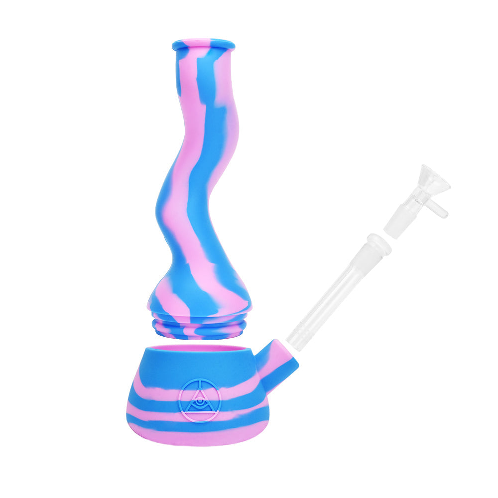 Ritual 10'' Wavy Silicone Beaker in Cotton Candy colors with removable downstem, front view