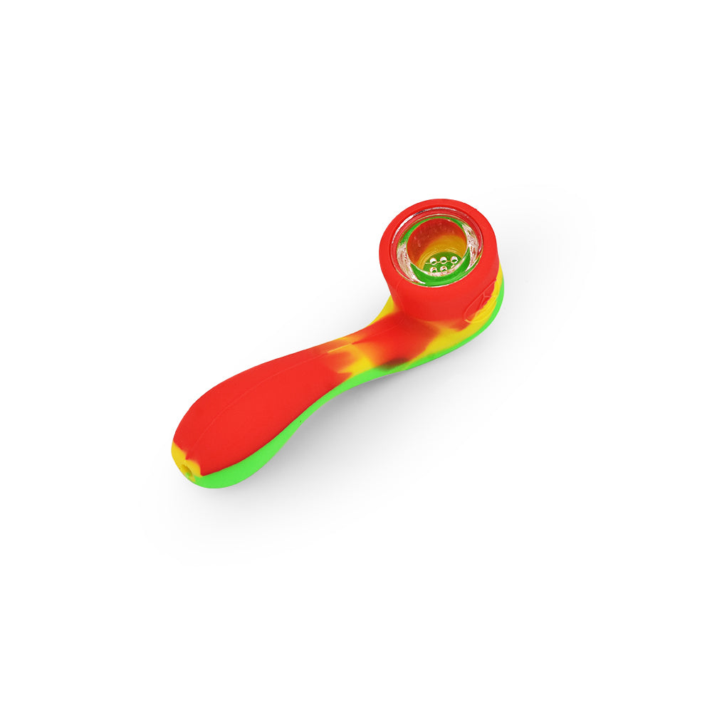 Ritual 4.5'' Silicone Sherlock Pipe in Rasta Colors - Top View with Deep Bowl