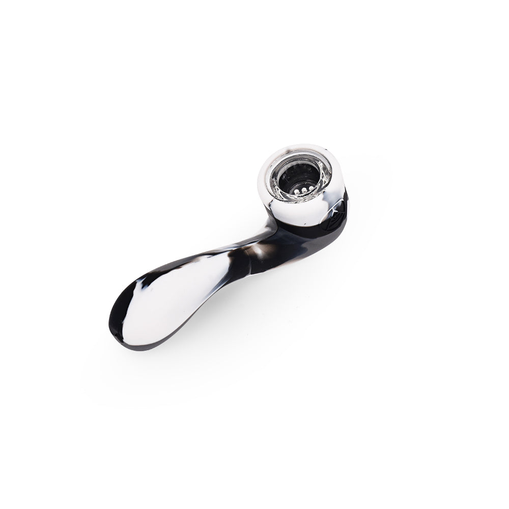 Ritual 4.5'' Silicone Sherlock Pipe in Black & White Marble, Angled Side View