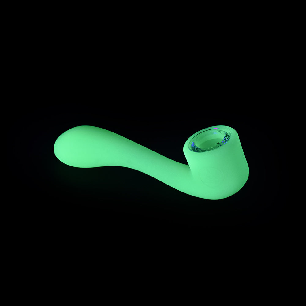 Ritual 4.5'' Silicone Sherlock Pipe in UV Titanium White Glowing in Dark - Side View