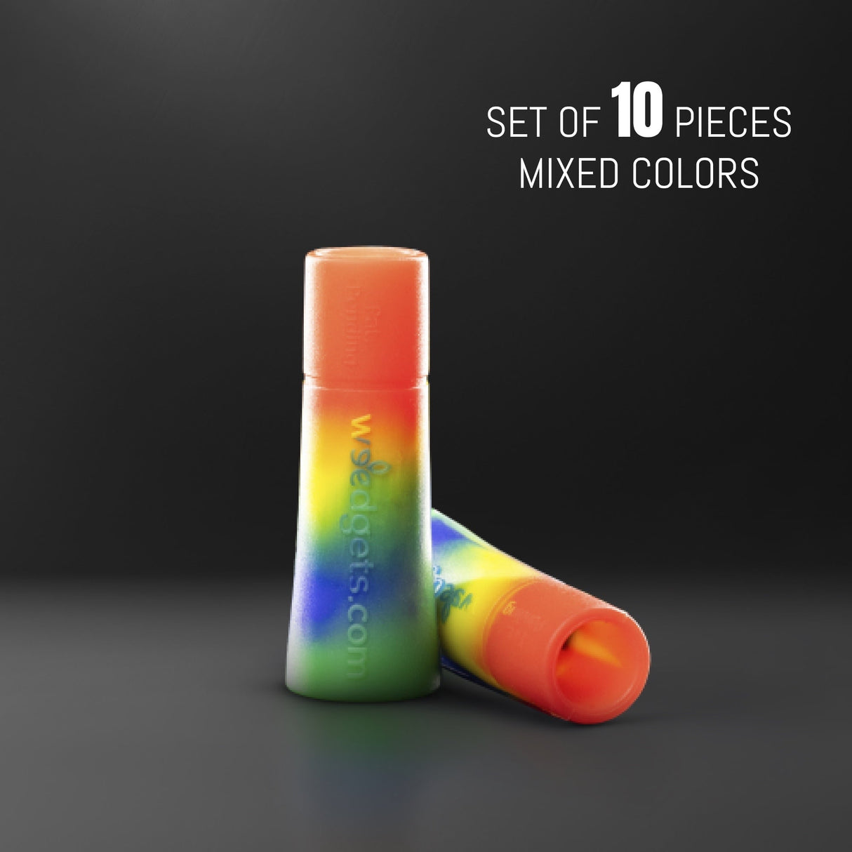 Tic-Toke Filter Tips in Mixed Colors - Small Sesh Set of 10, Angled View on Dark Background