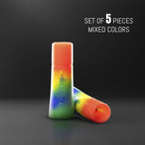 Tic-Toke Filter Tips - Small Set of 5 in Mixed Colors, Angled View on Dark Background