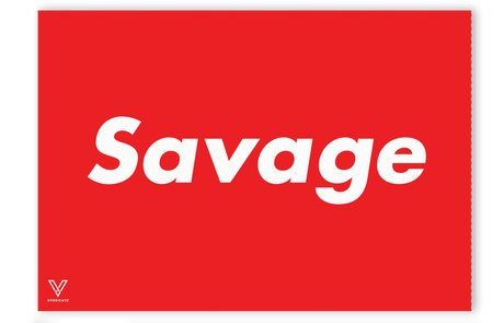 V Syndicate Savage Slikks red silicone dab mat with bold white lettering, large size, top view