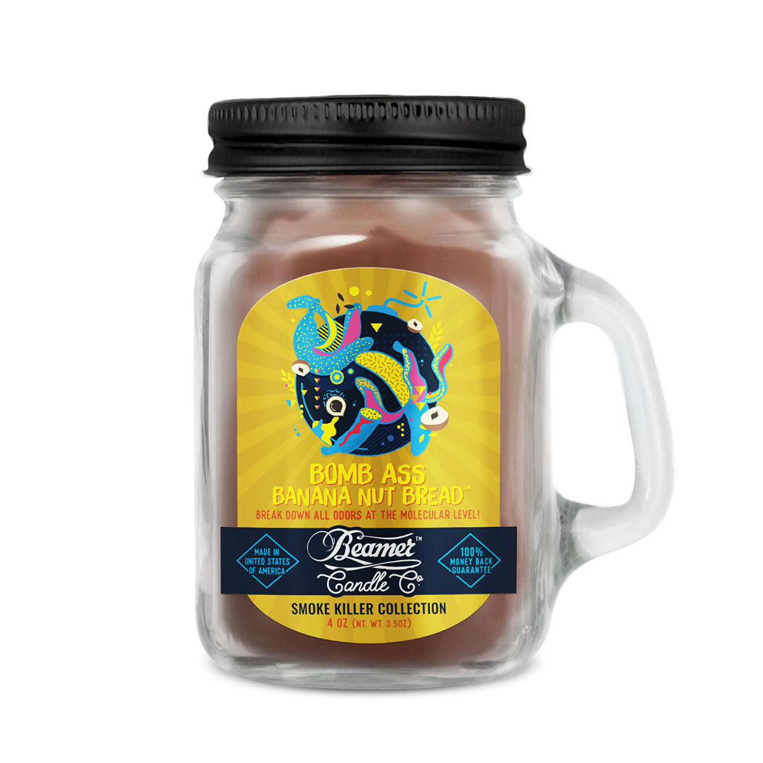 Beamer Candle Co. Mini 4oz Candle - Bomb Banana Nut Bread scent in clear mason jar