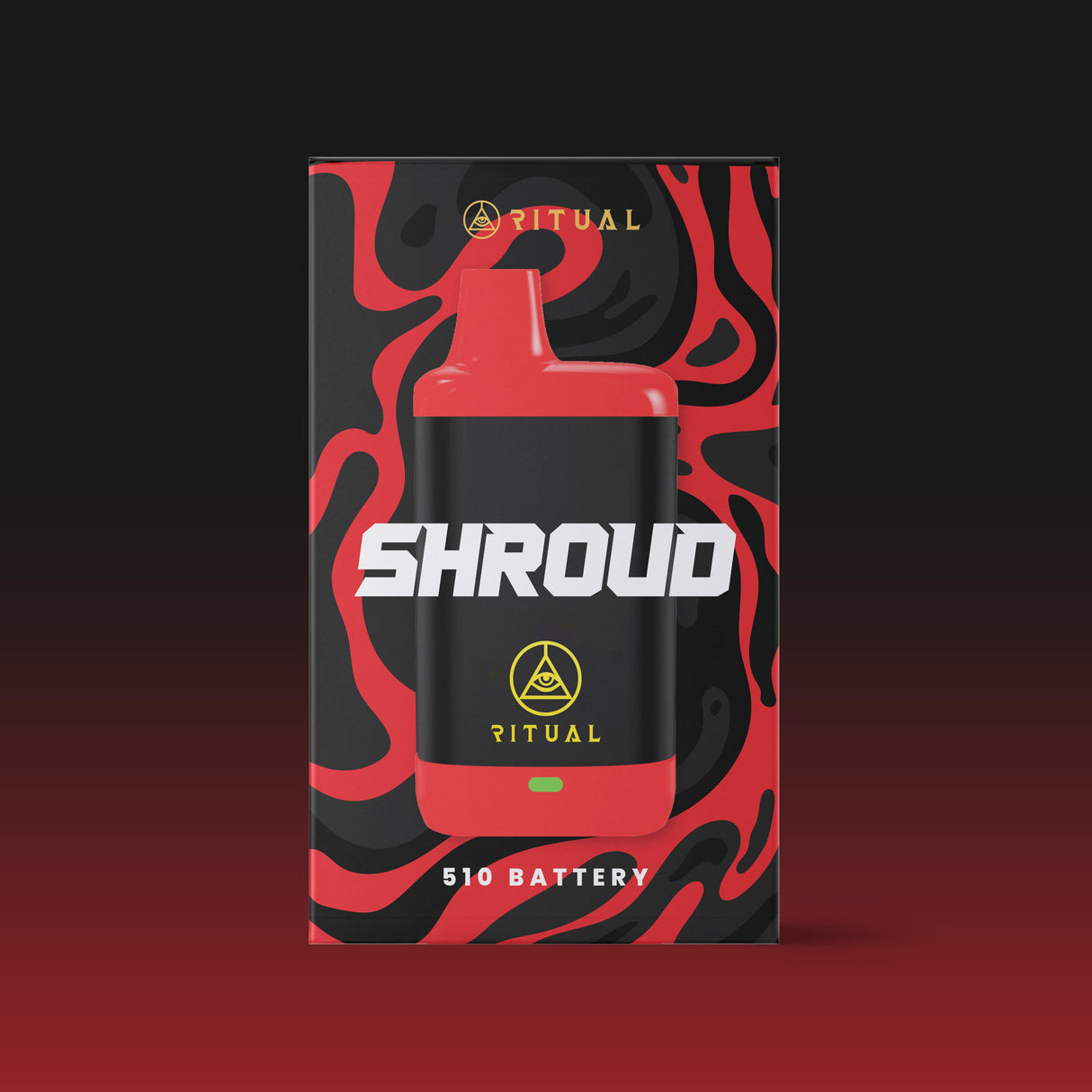 Ritual Shroud 510 Variable Voltage Battery in Red & Black, Front View on Seamless Background