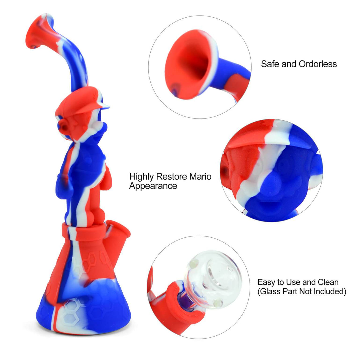 PILOT DIARY Mario Gamer Silicone Bong 11" in vibrant colors, durable & portable with easy clean design