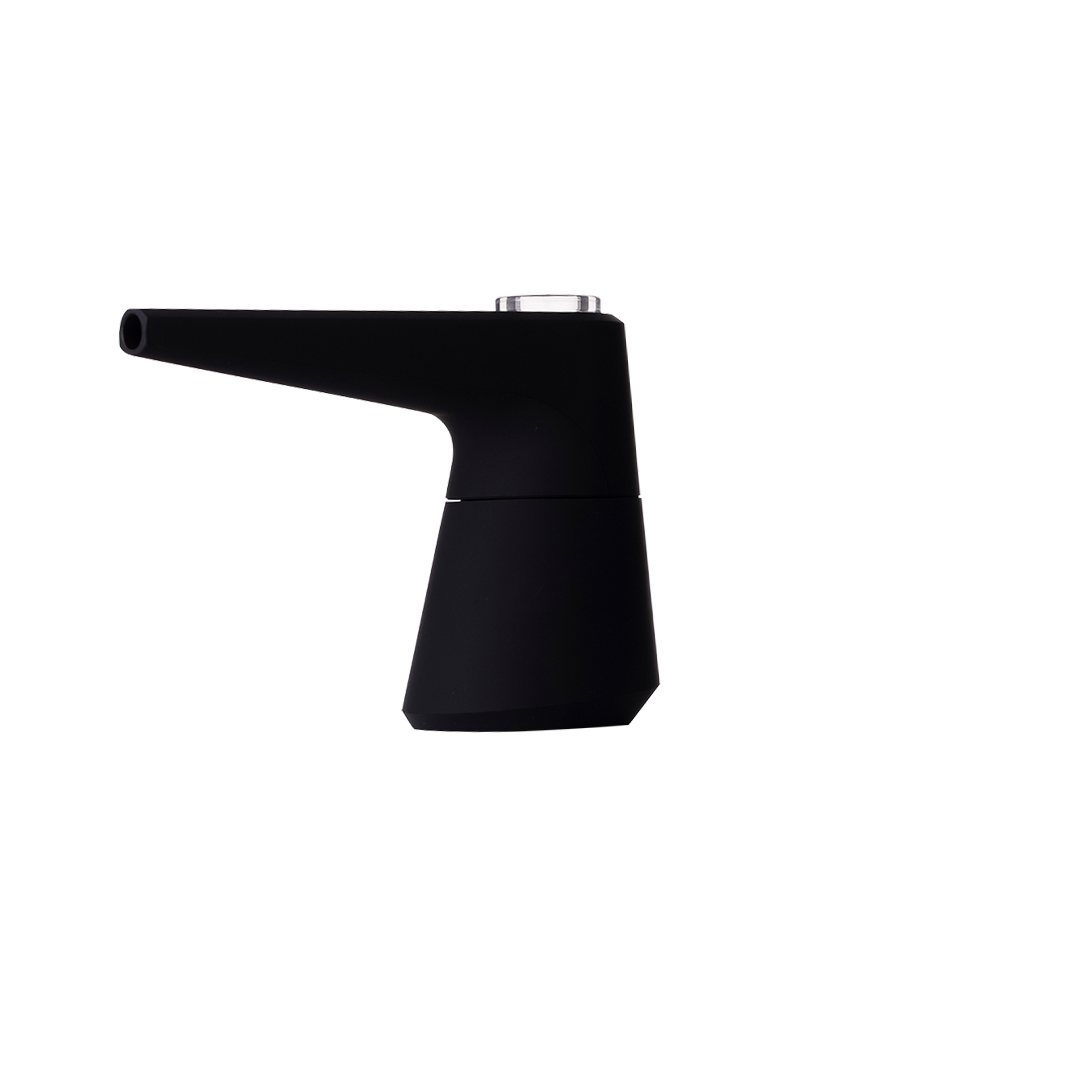 SOFTGLASS Unbreakable Pier Bubbler, Black, Side View with Cartridge Adapter - Easy Clean