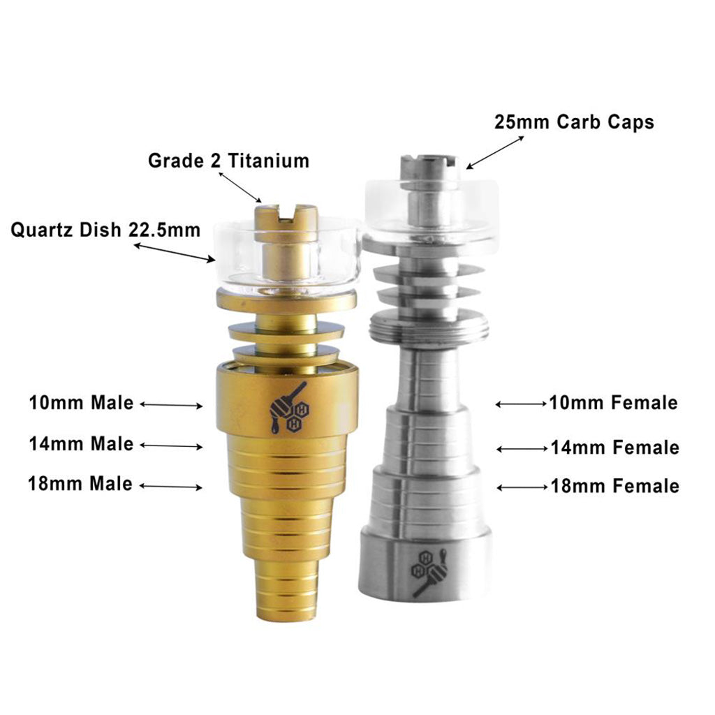 Honeybee Herb Titanium 6 in 1 Hybrid Dab Nail, versatile male/female joint compatibility