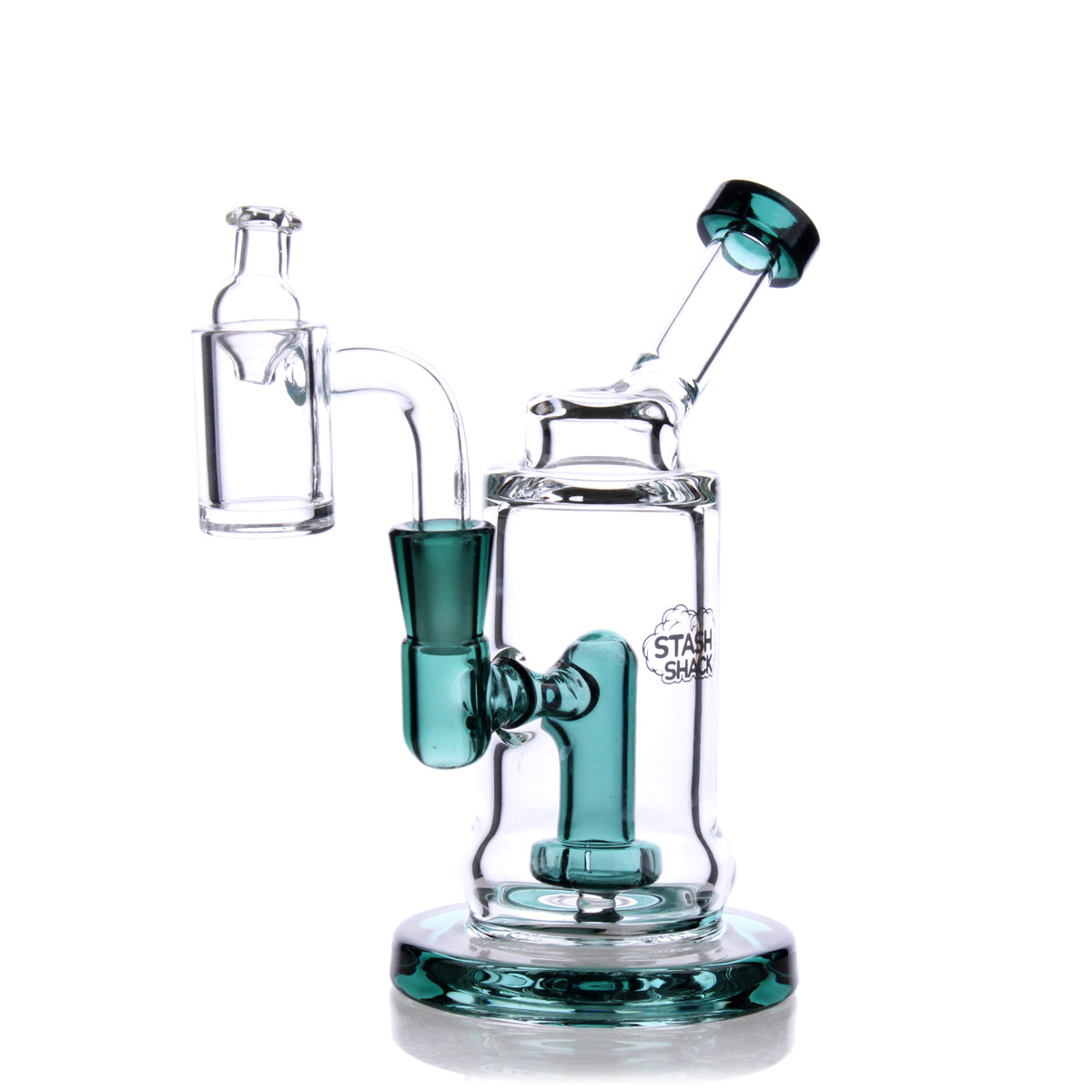 TerpDroid Mini Rig in Teal - Compact 5.5" Borosilicate Glass Dab Rig with Showerhead Percolator
