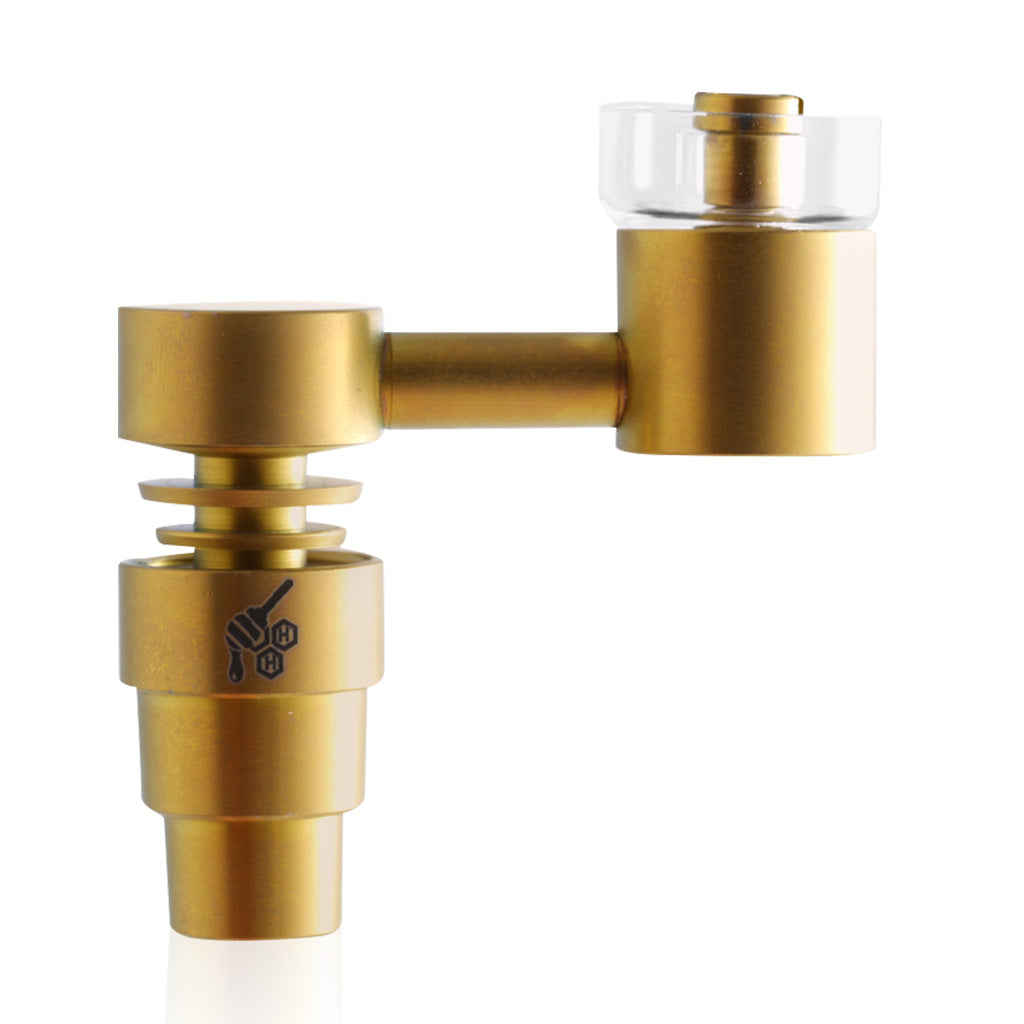 Honeybee Herb Titanium 4 in 1 Sidecar Hybrid Banger for Dab Rigs, Gold Variant, Front View