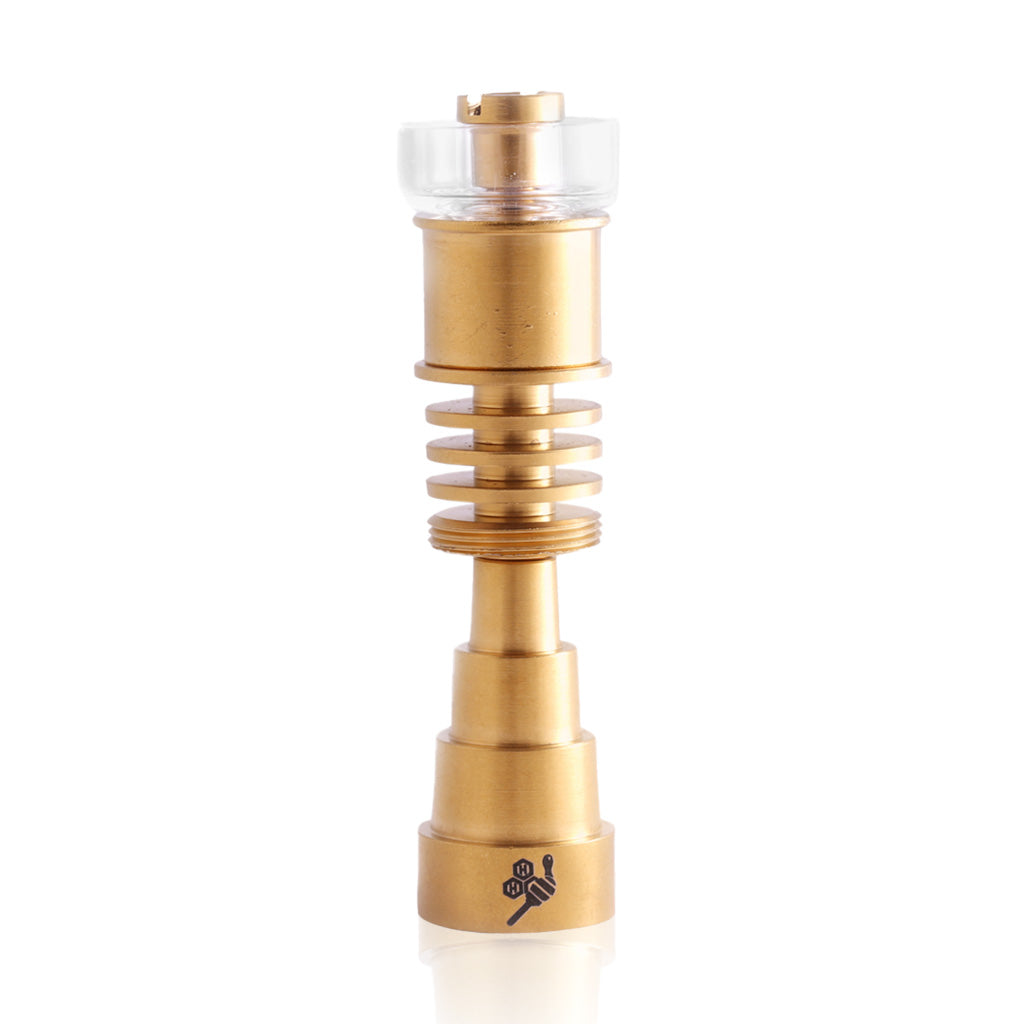 Honeybee Herb Titanium 6 in 1 Hybrid Dab E-Nail in Gold, Front View for Dab Rigs