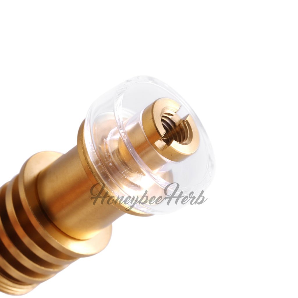 Honeybee Herb Titanium E-Nail with Quartz Dish, Gold, Universal Fit, Close-Up Side View