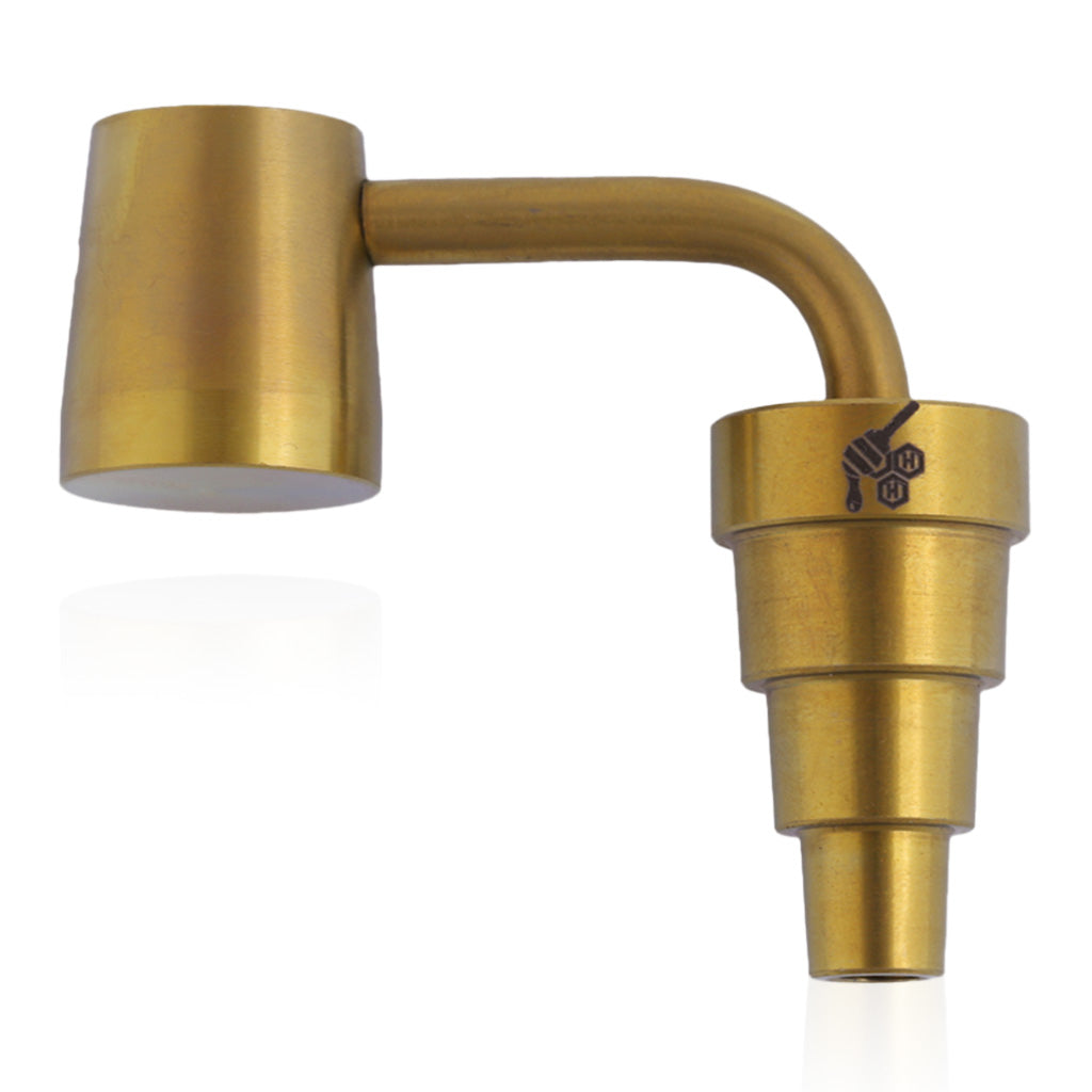 Honeybee Herb Titanium 6 in 1 Long Neck Banger Dab Nail in Gold, Front View