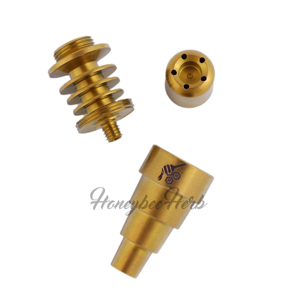 Honeybee Herb Titanium 6-in-1 Skillet E-Nail Dab Nail in Gold, Top View