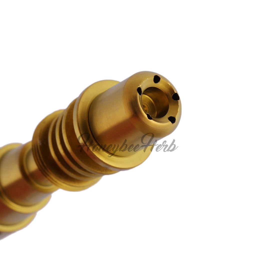Honeybee Herb Titanium 6-in-1 Skillet E-Nail Dab Nail, Gold Variant, Close-Up View