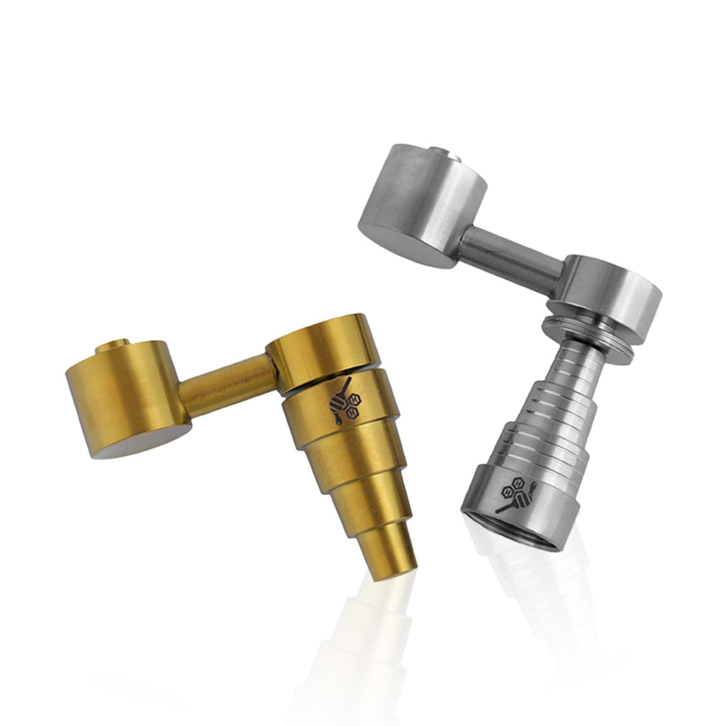 Honeybee Herb Titanium 6 in 1 Sidecar Dab Nail in Gold and Silver variants, angled view
