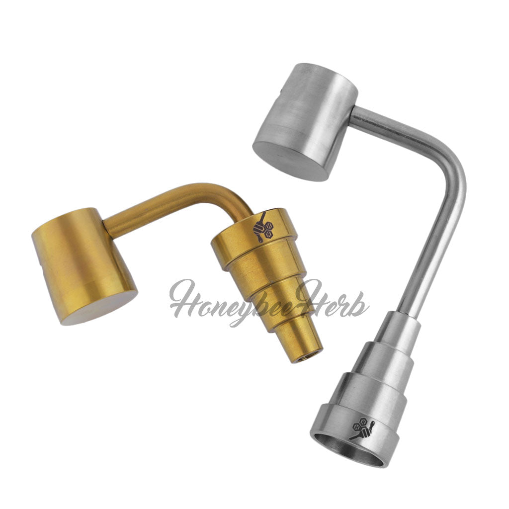 Honeybee Herb Titanium 6 in 1 Long Neck Banger, Gold & Silver, for Dab Rigs