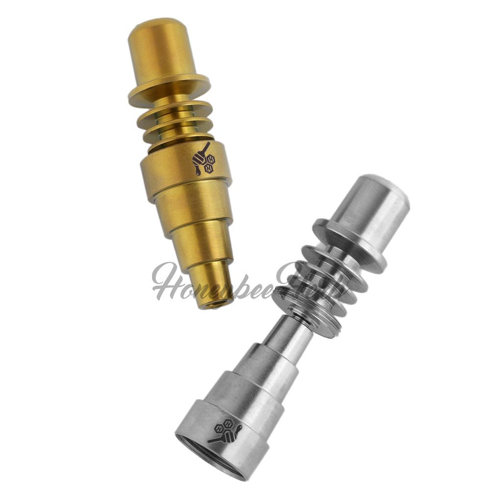Honeybee Herb Titanium 6 in 1 Skillet E-Nail Dab Nail in Gold and Silver variants, top view