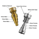 Honeybee Herb Titanium 6 in 1 Cage Hybrid Dab Nail in Gold and Silver variants, top view