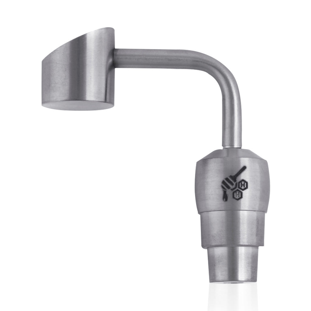 Honeybee Herb Titanium 2-in-1 Banger Dab Nail, silver color, side view, for e-rigs and dab rigs