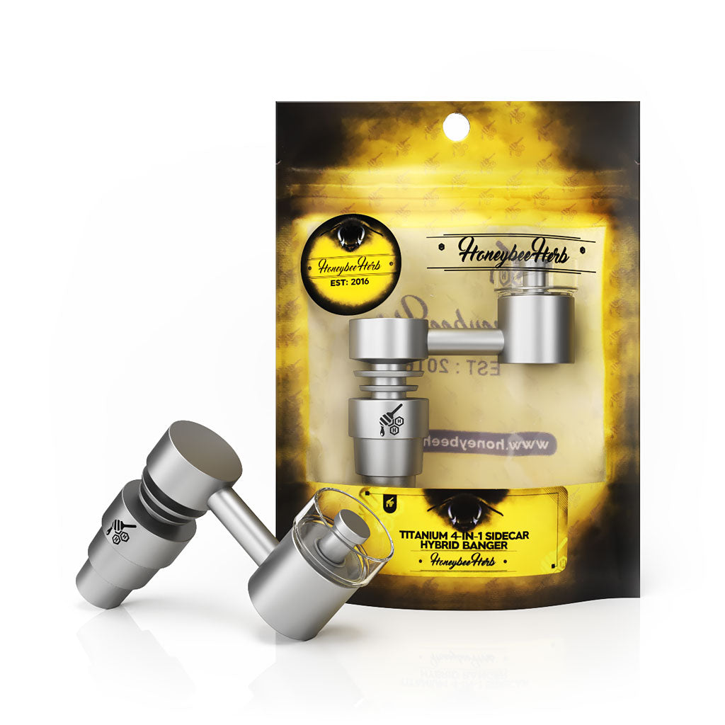 Honeybee Herb Titanium 4 in 1 Sidecar Hybrid Banger Nail in Silver on White Background
