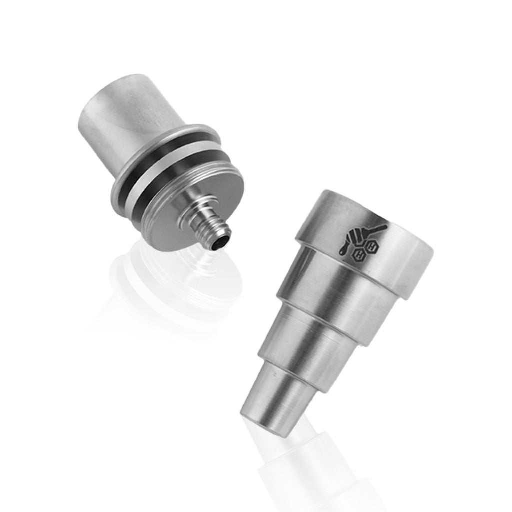 Honeybee Herb Titanium 6-in-1 Original E-Nail Dab Nail in Silver, Dual Angled View