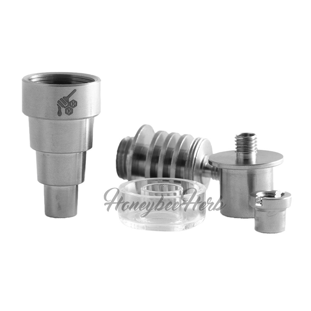 Honeybee Herb Titanium 6-in-1 Hybrid Dab E-Nail, versatile sizes, front view on white background