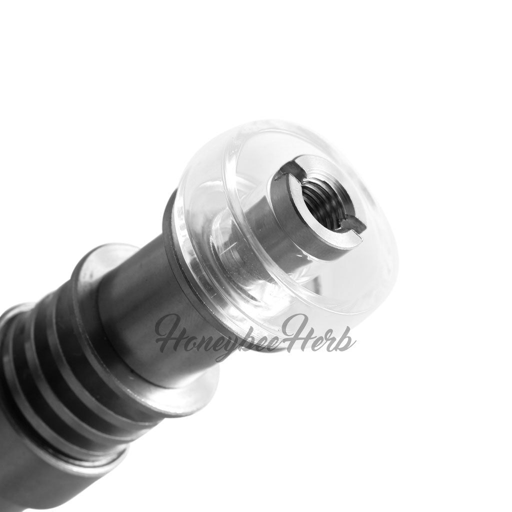 Close-up of Honeybee Herb Titanium 6 in 1 Hybrid Dab E-Nail for dab rigs, silver finish