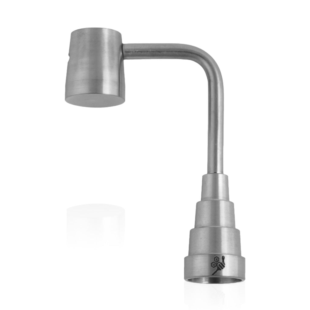Honeybee Herb Titanium 6 in 1 Long Neck Banger Dab Nail, Silver, Front View