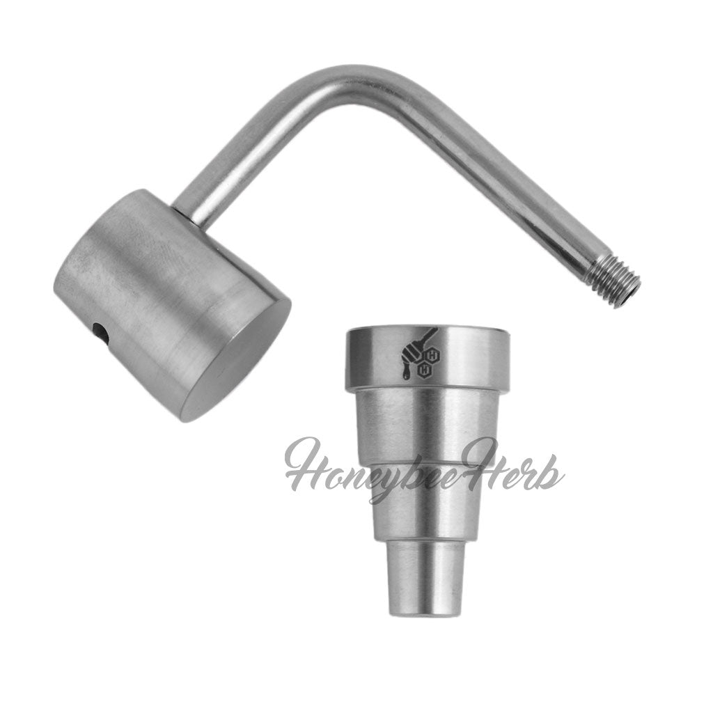 Honeybee Herb Titanium 6 in 1 Long Neck Banger Dab Nail for E-Rigs, angled view