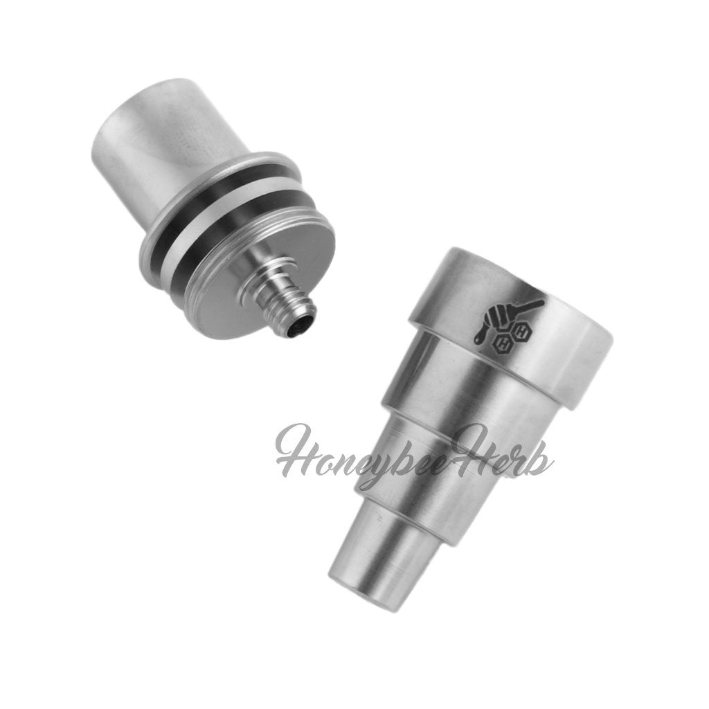 Honeybee Herb Titanium 6-in-1 Original E-Nail Dab Nail, Silver, Top and Side Views