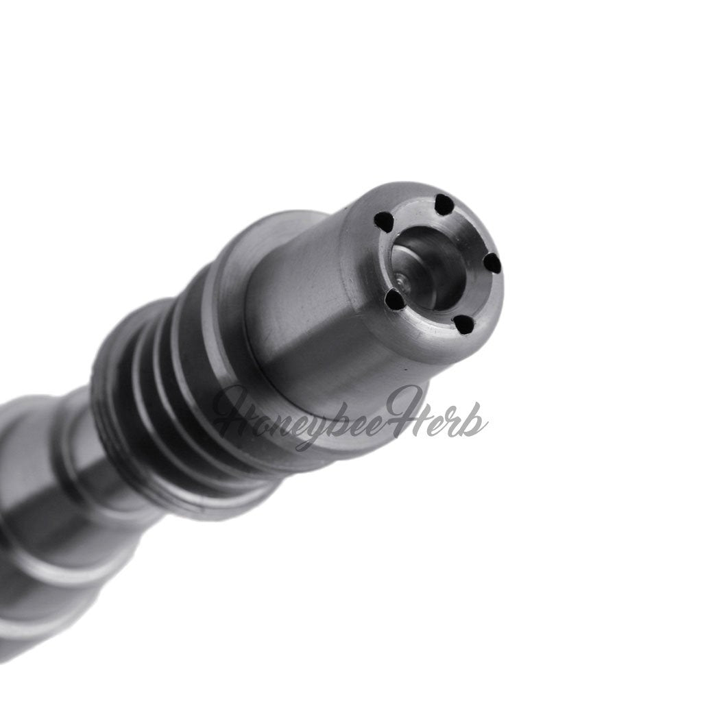 Close-up of Honeybee Herb Titanium 6 in 1 Skillet E-Nail Dab Nail, versatile for dab rigs