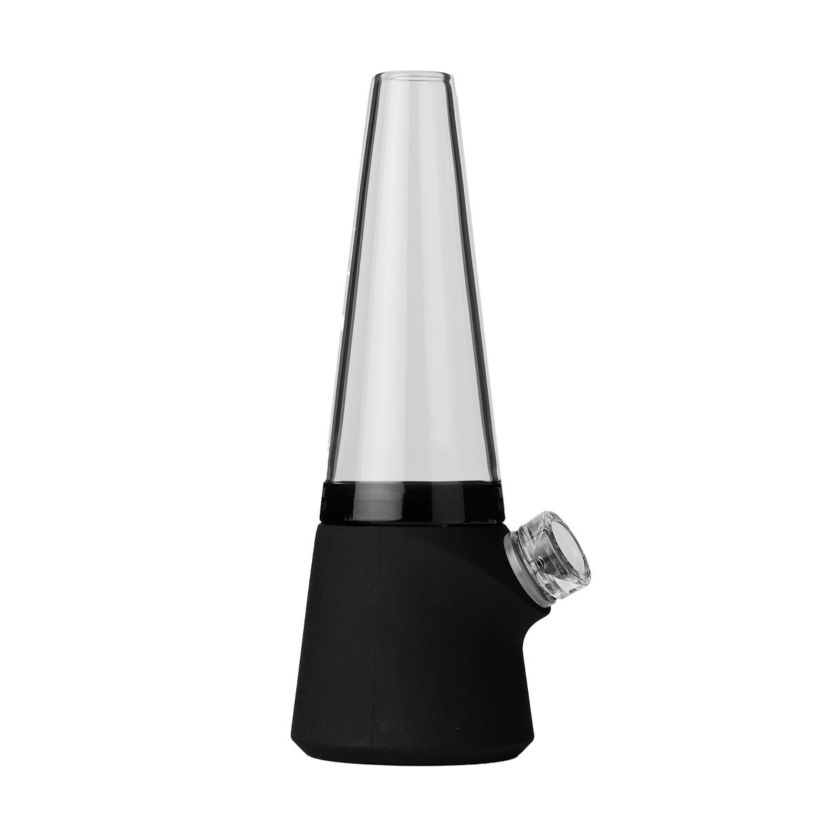 SOFTGLASS Modular Totem Bong with black silicone base and clear top, side view on white background