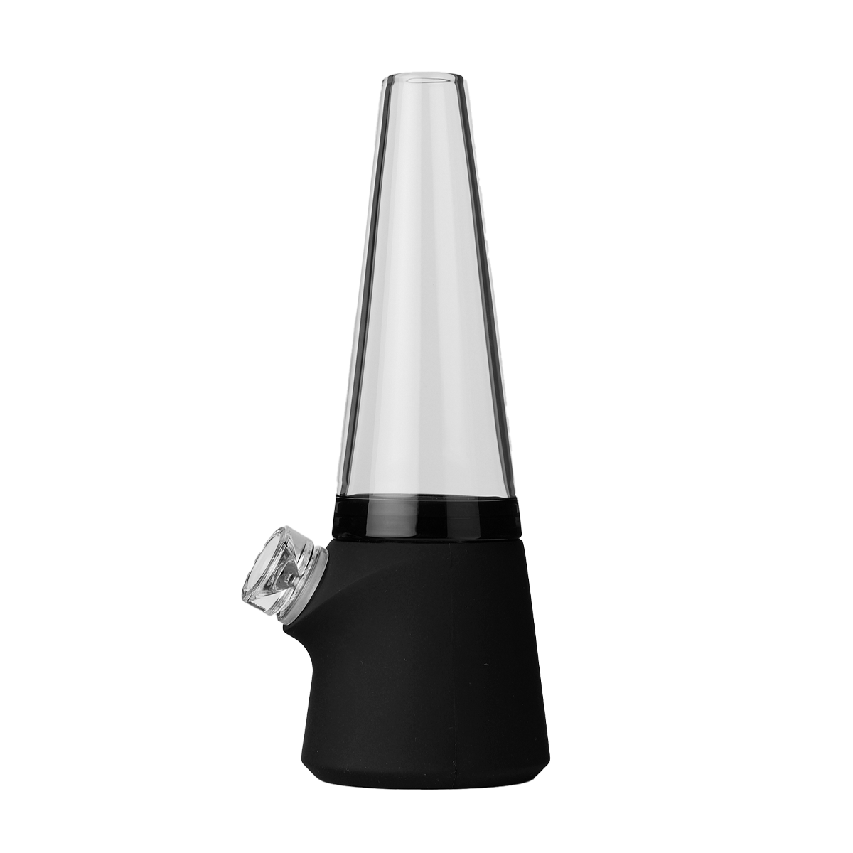 SOFTGLASS Modular Totem Bong with black silicone base and clear top, side view with carrying case