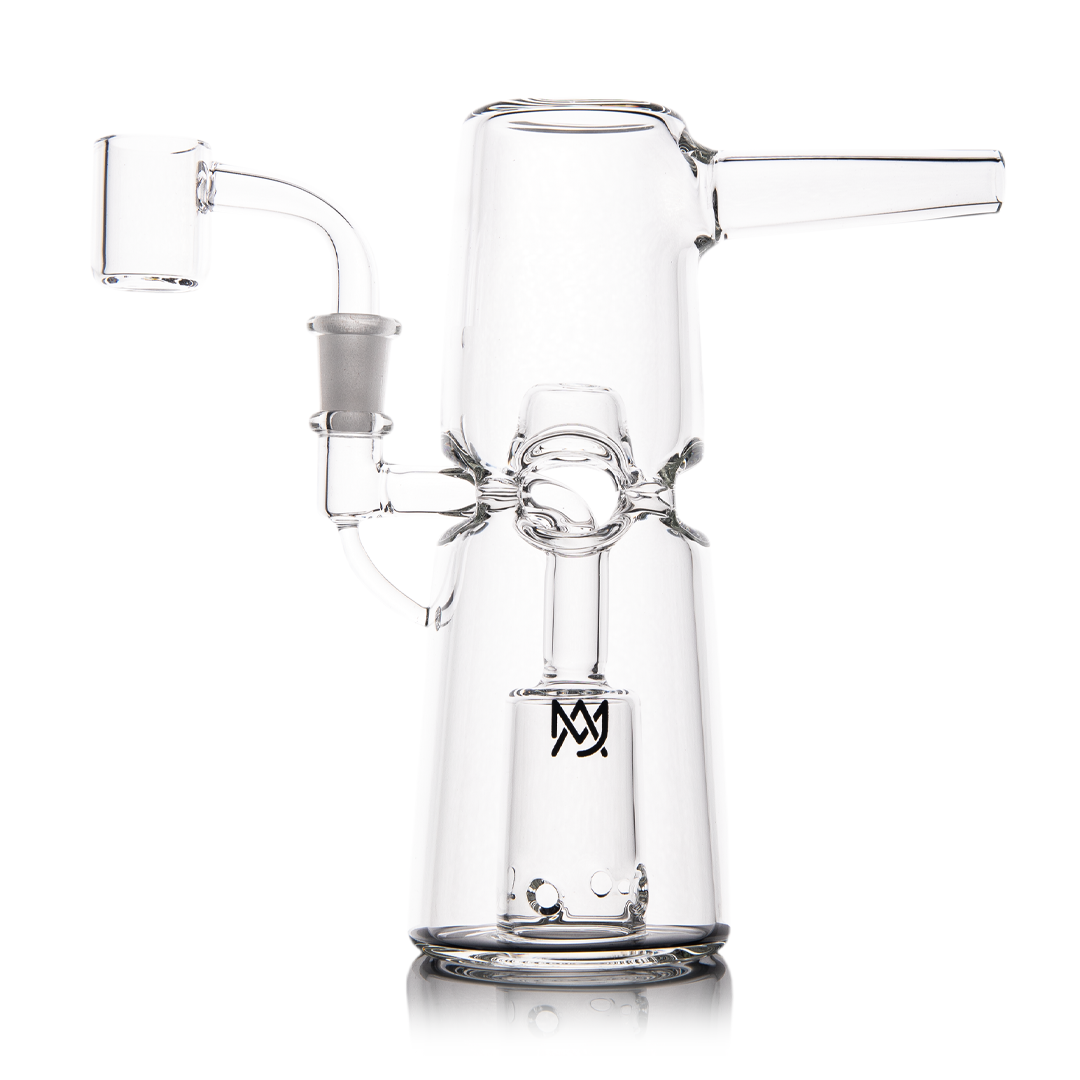MJ Arsenal Turret Mini Dab Rig with Quartz Bucket - Clear Glass Front View