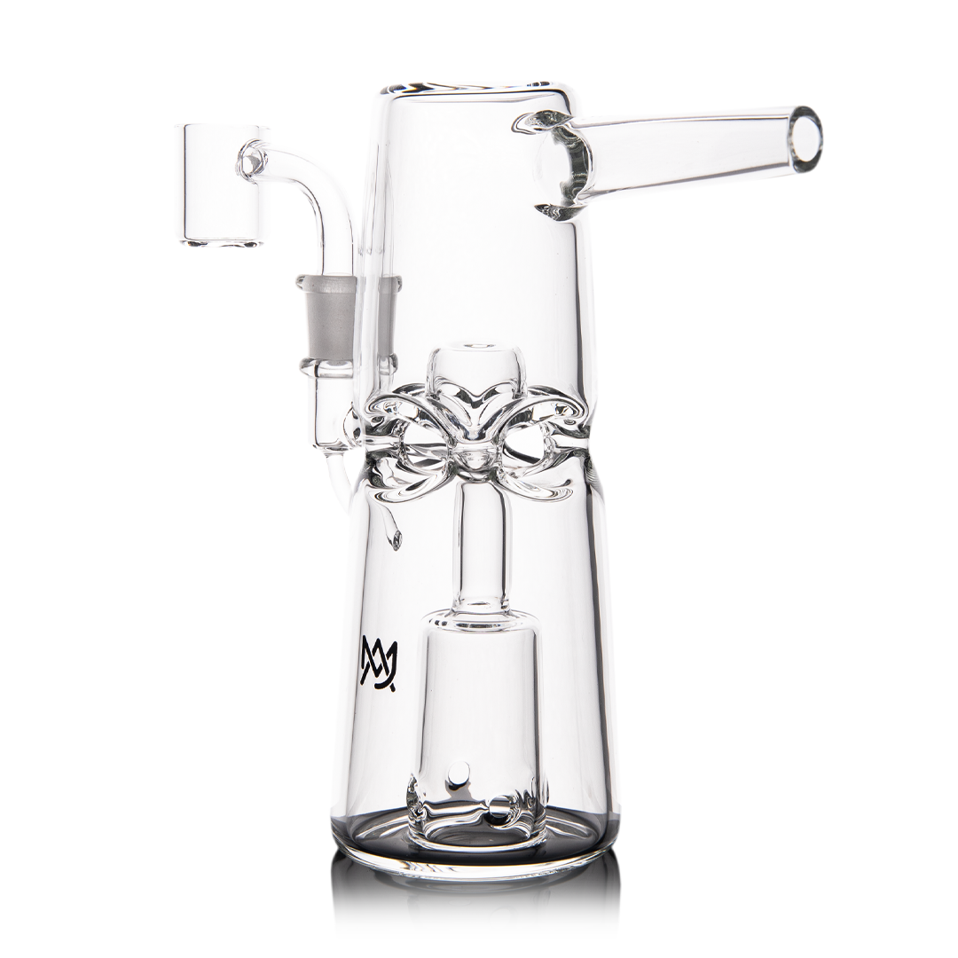 MJ Arsenal Turret Mini Dab Rig with Intricate Percolator and Quartz Bucket - Front View