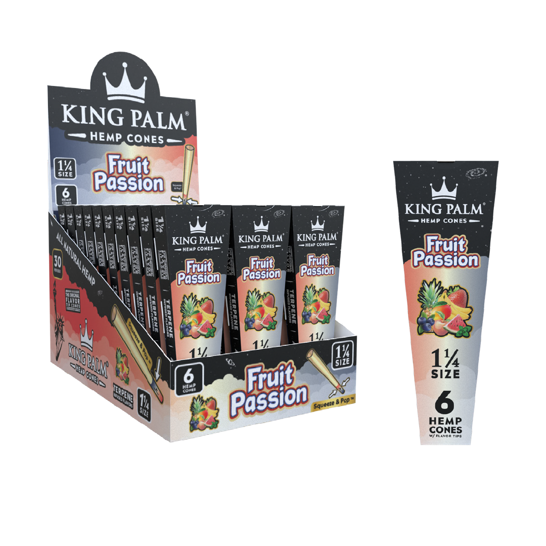 King Palm Pre-Rolled Cones Variety Pack, Fruit Passion Flavor, 1 1/4 Size Display Box