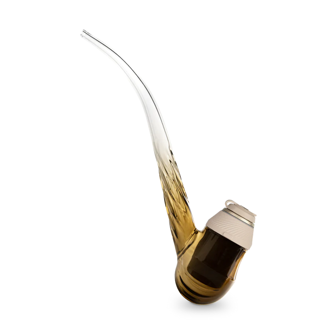 Puffco Wizard Pipe in Desert variant, ergonomic hand-blown glass, side view on white background