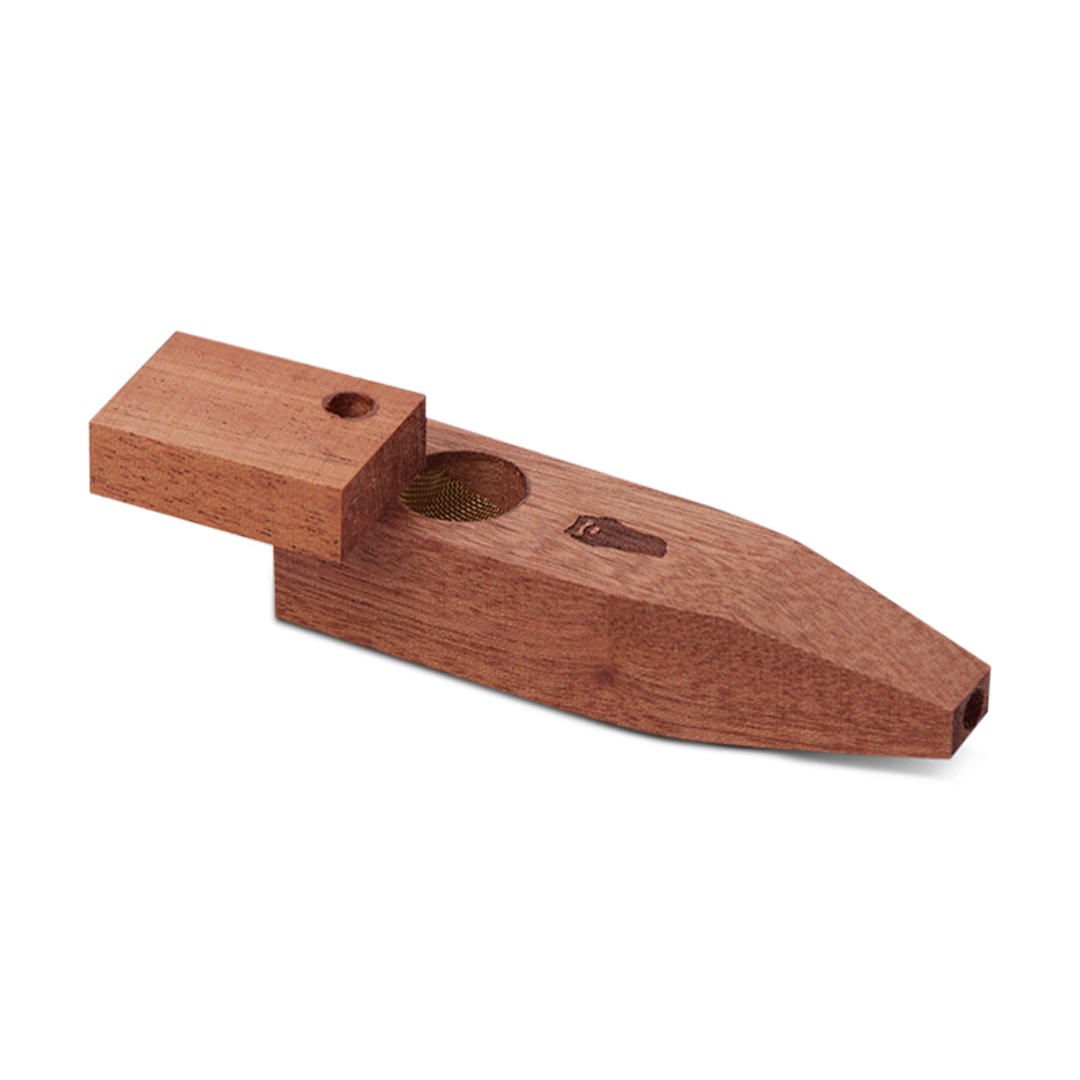 Bearded Distribution Cherry/Walnut Wood Square Pipe 3.25" with Lid & Brass Screen, Made in USA, Top View