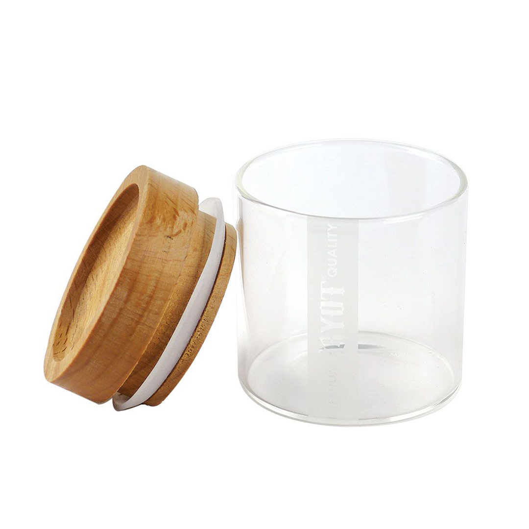 Ryot Glass Herb Jar with Beech Wood Tray Lid and Airtight Seal, Front View on White Background