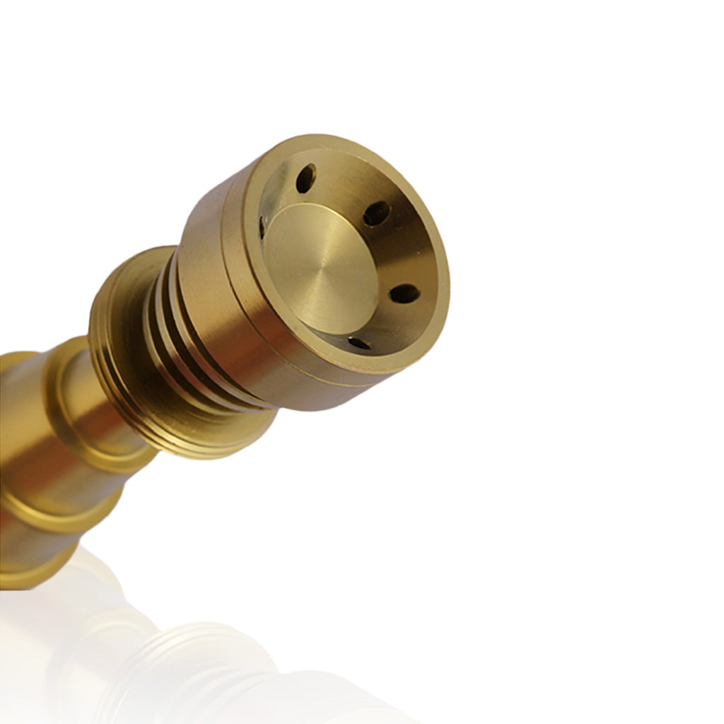 Honeybee Herb Titanium 6-in-1 Skillet Dab Nail in Gold, Angled Side View on White Background