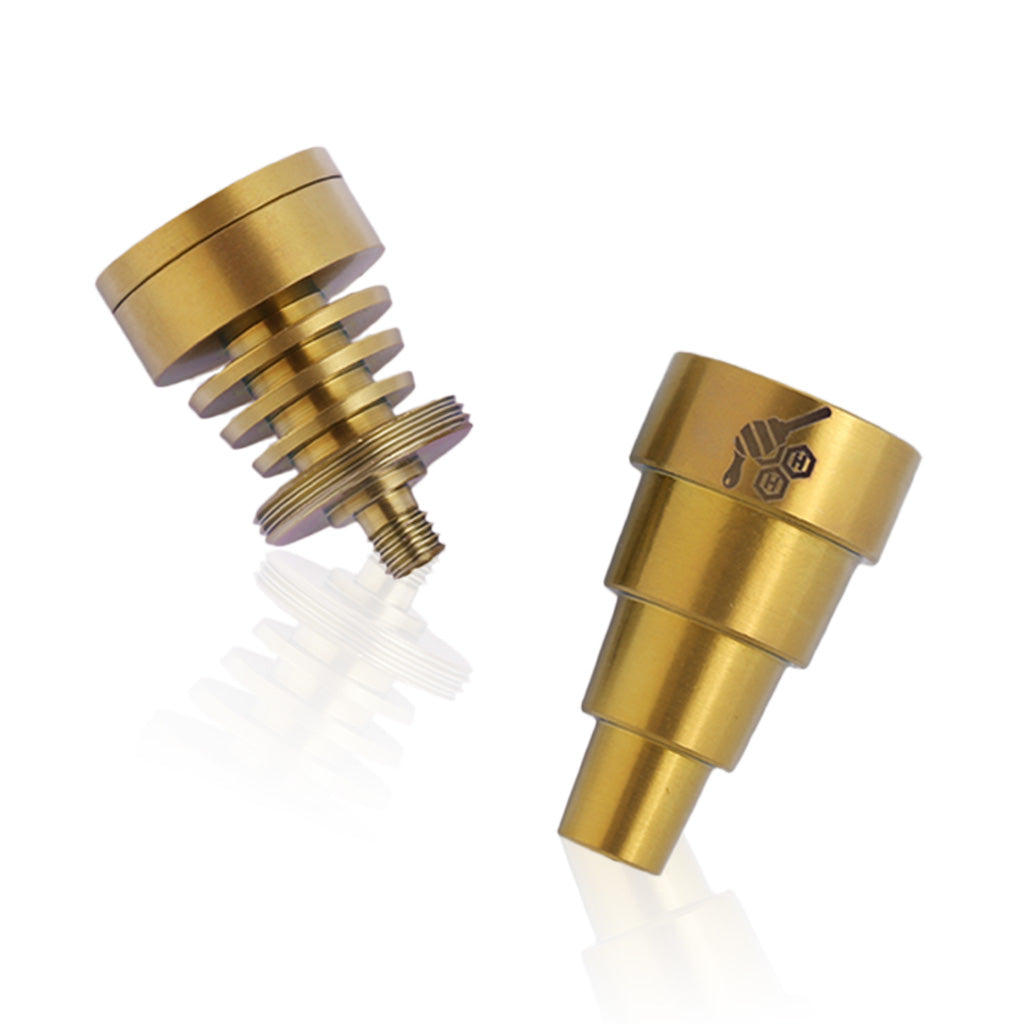 Honeybee Herb Gold Titanium 6 in 1 Skillet Dab Nail, versatile for e-rigs with 10mm to 19mm joints