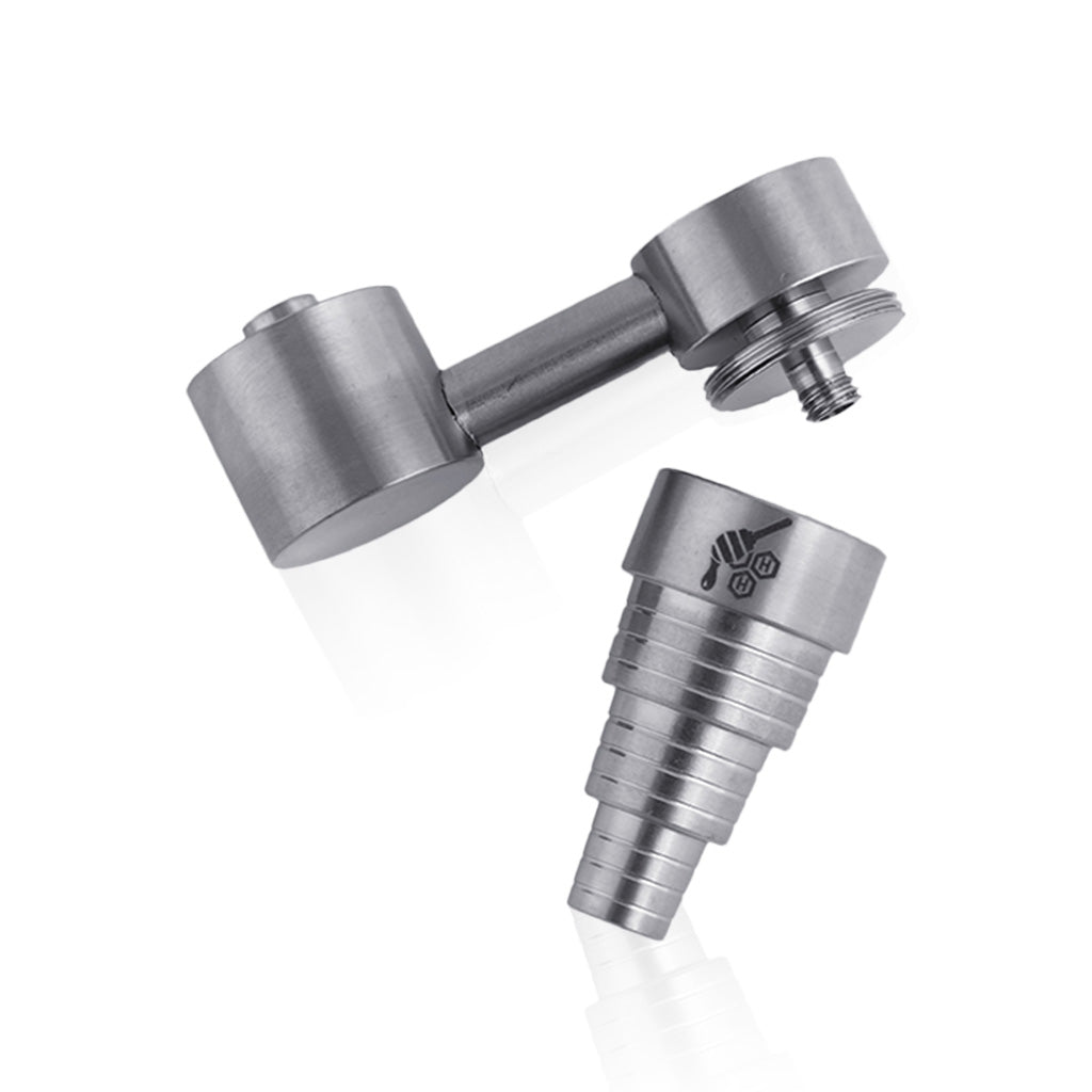 Honeybee Herb Titanium 6 in 1 Sidecar Dab Nail for E-Rigs, angled view on a white background
