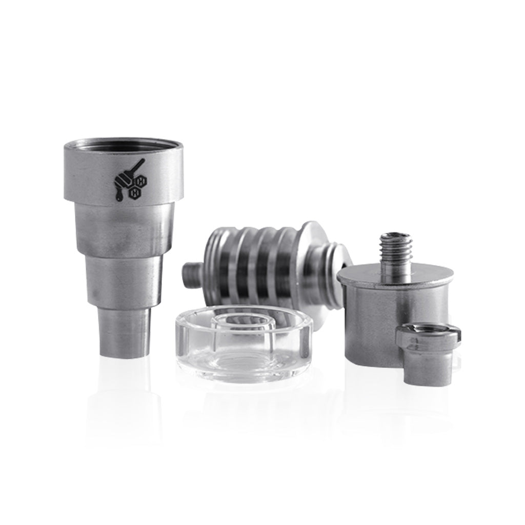 Honeybee Herb Titanium 6-in-1 Hybrid E-Nail set for dab rigs, displayed on a white background