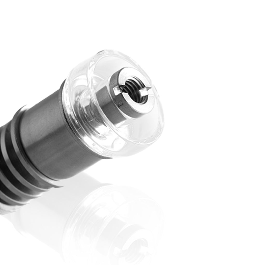 Honeybee Herb Titanium 6 in 1 Hybrid Dab E-Nail, silver variant, close-up side view